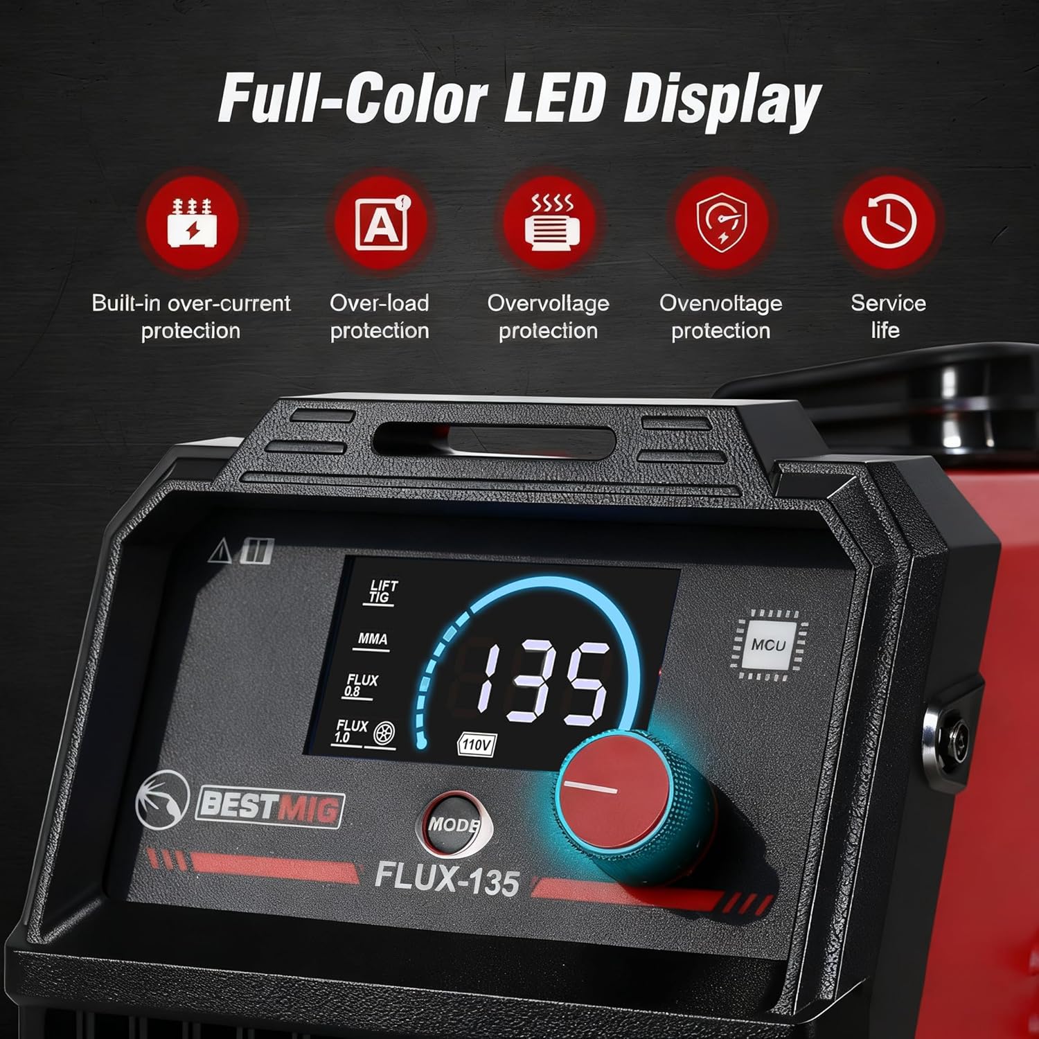 Thumbnail 1 de BESTMIG 135A MIG Welder (3-in-1 Flux Core, Lift TIG, Stick) — 110V Portable IGBT Inverter w/ Helmet & Gloves