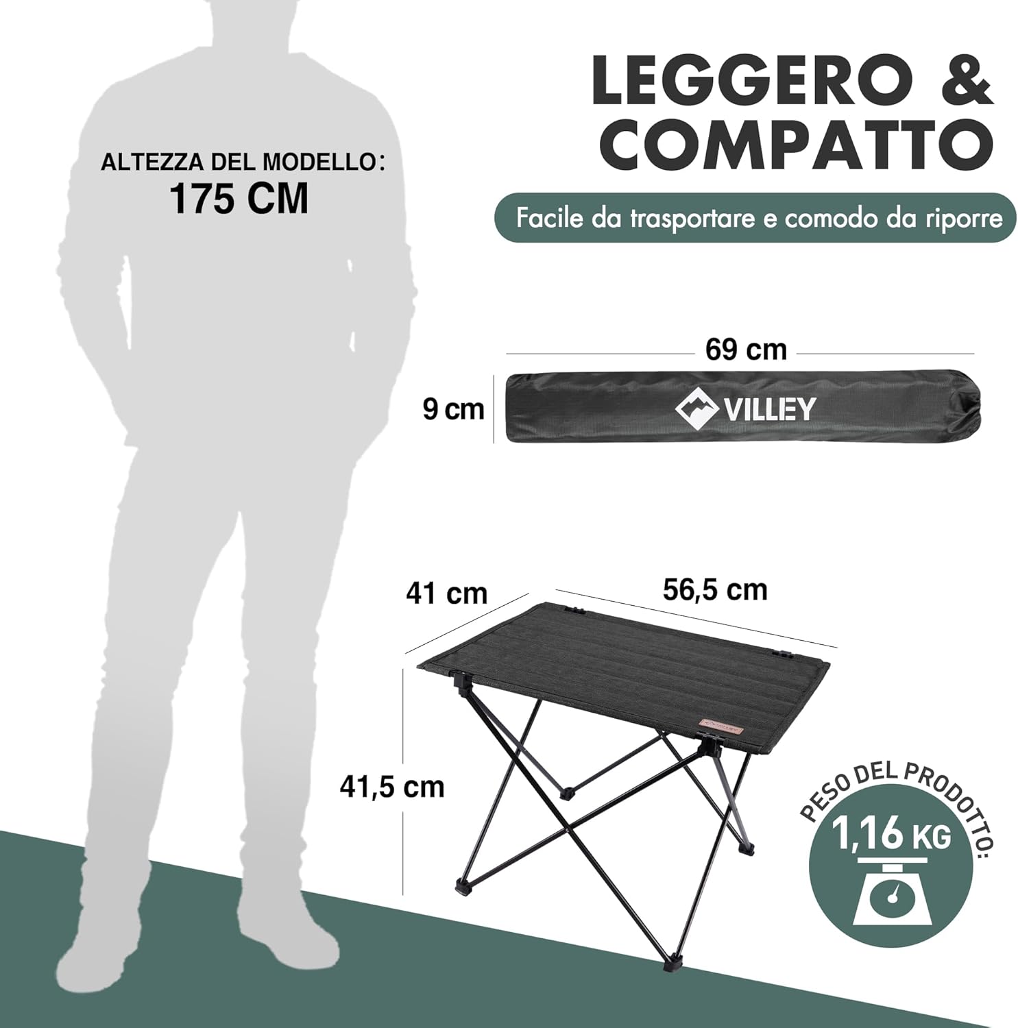 Thumbnail 2 de VILLEY Tavolo Pieghevole da Campeggio in Alluminio e Tessuto Oxford – Compatto, Leggero e Durevole