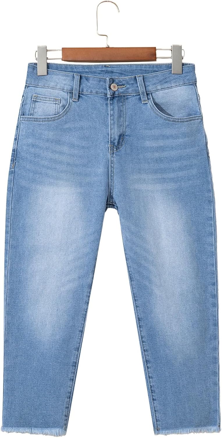 Thumbnail 5 de Sidefeel Women’s High-Waisted Capri Jeans with Straight Leg & Raw Hem