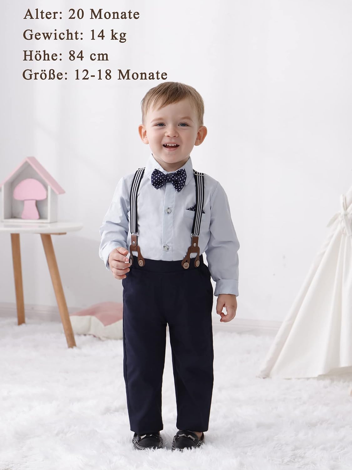 Detalle de Amissz Baby Jungen Gentleman Set – Festliche Kleidung, Hemd/Hosenträger/Hose, 1–10 Jahre