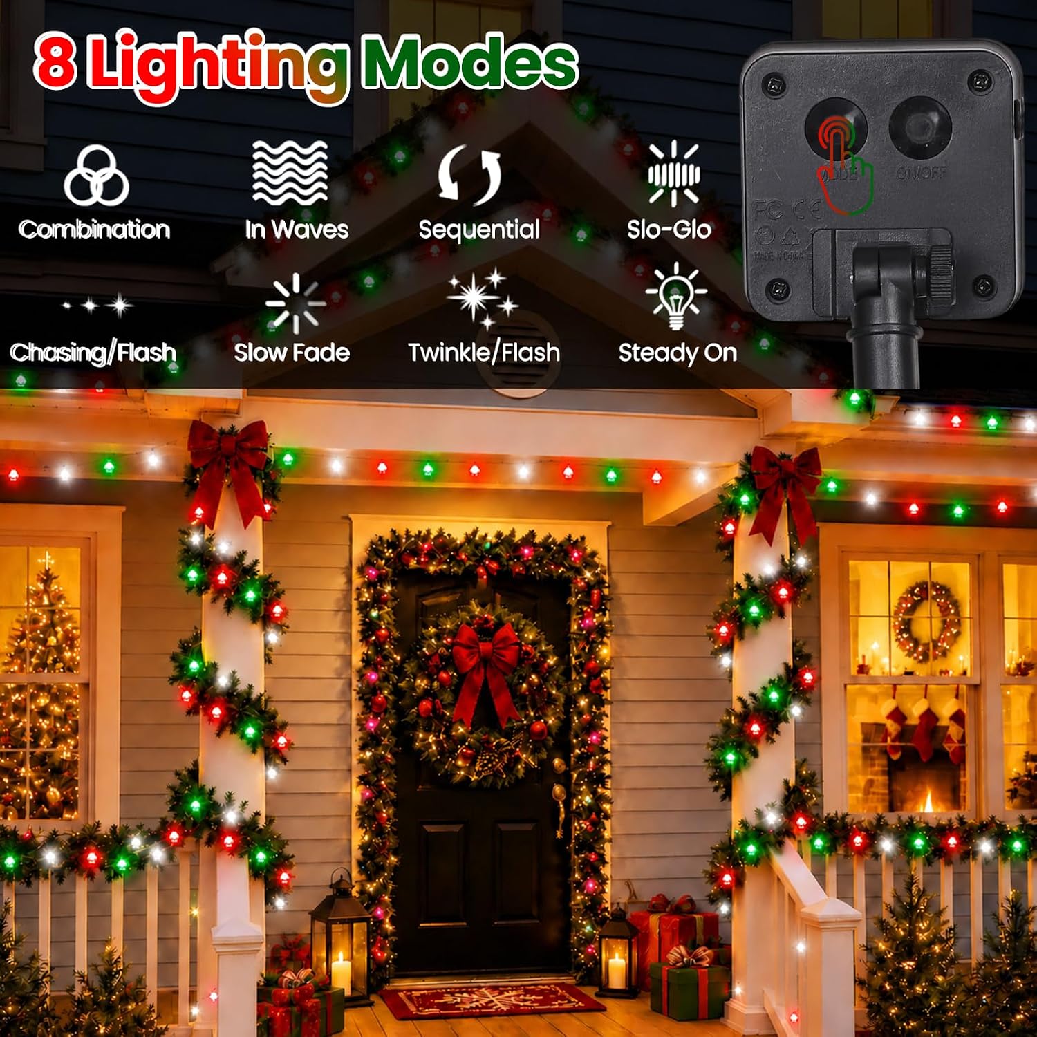 Detalle de Moettany 5HLB-2-TYN Solar Christmas String Lights, 100 LEDs, 8 Modes