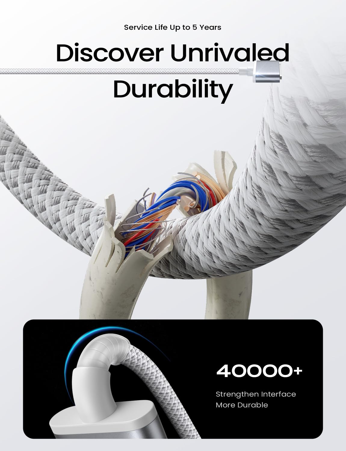 Detalle de LISEN 140W USB-C Magnetic 3 Cable: Durable 2m Magnetic Charger for MacBook Pro/Air (M2/M3) and More