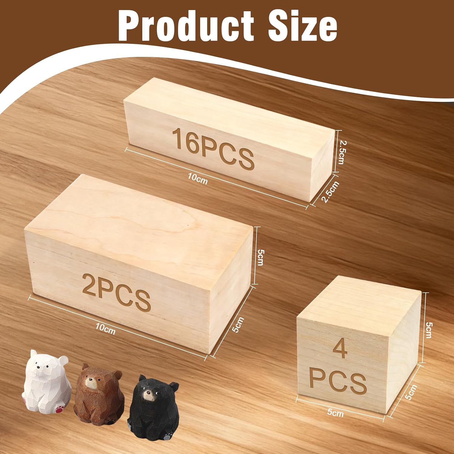 Detalle de Schnitzholz Linde 22er-Pack Holzklötzchen (3 Größen) zum Schnitzen & Basteln