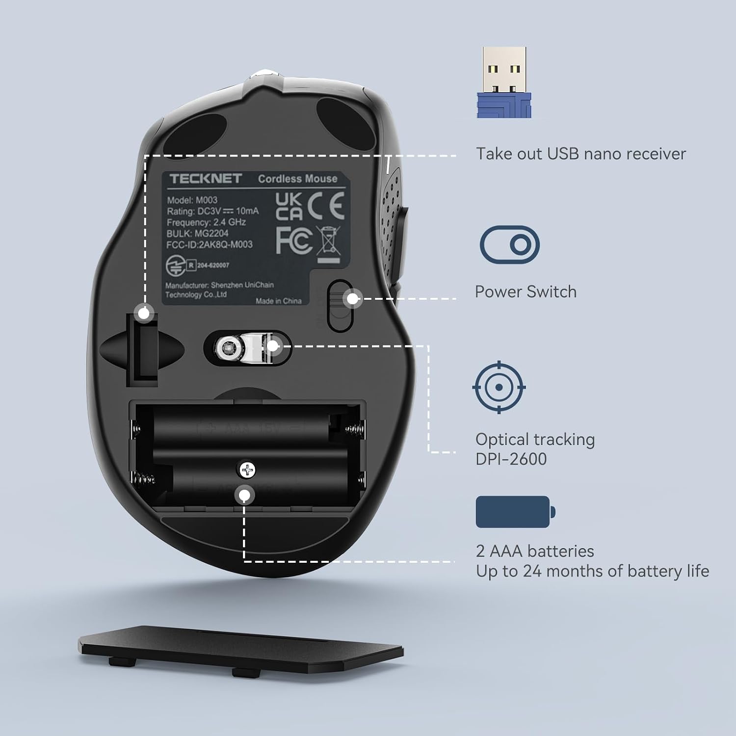 Thumbnail 5 de TECKNET Kabellose Maus Pro 2.4G – 2600 DPI, 6 Tasten, 24 Monate Akkulaufzeit