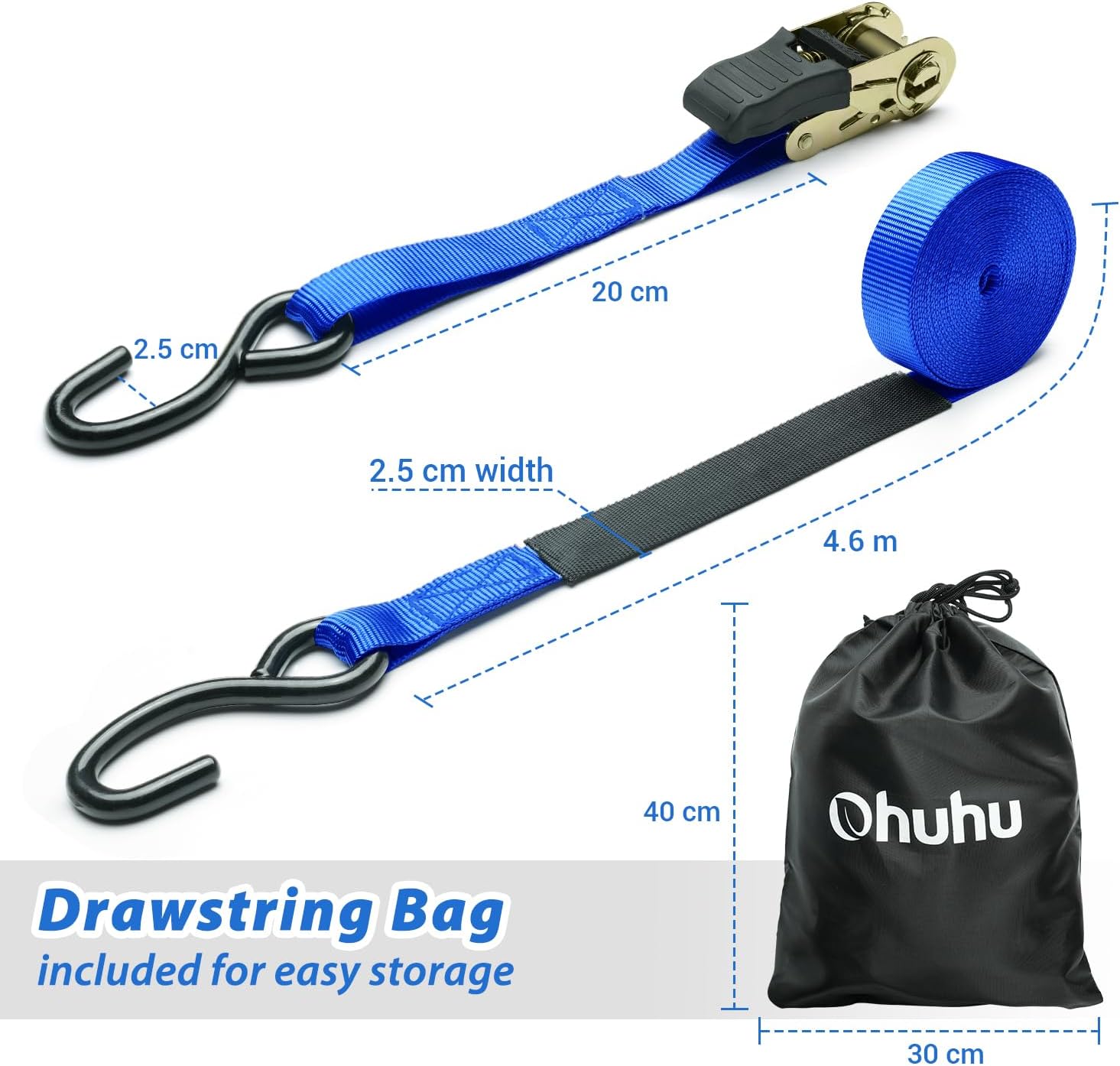 Detalle de Ohuhu Spanngurte mit Ratsche (2-teilig, 4er-Set) 25 mm, 4,6 m – mit S-Haken und Ratschenverschluss