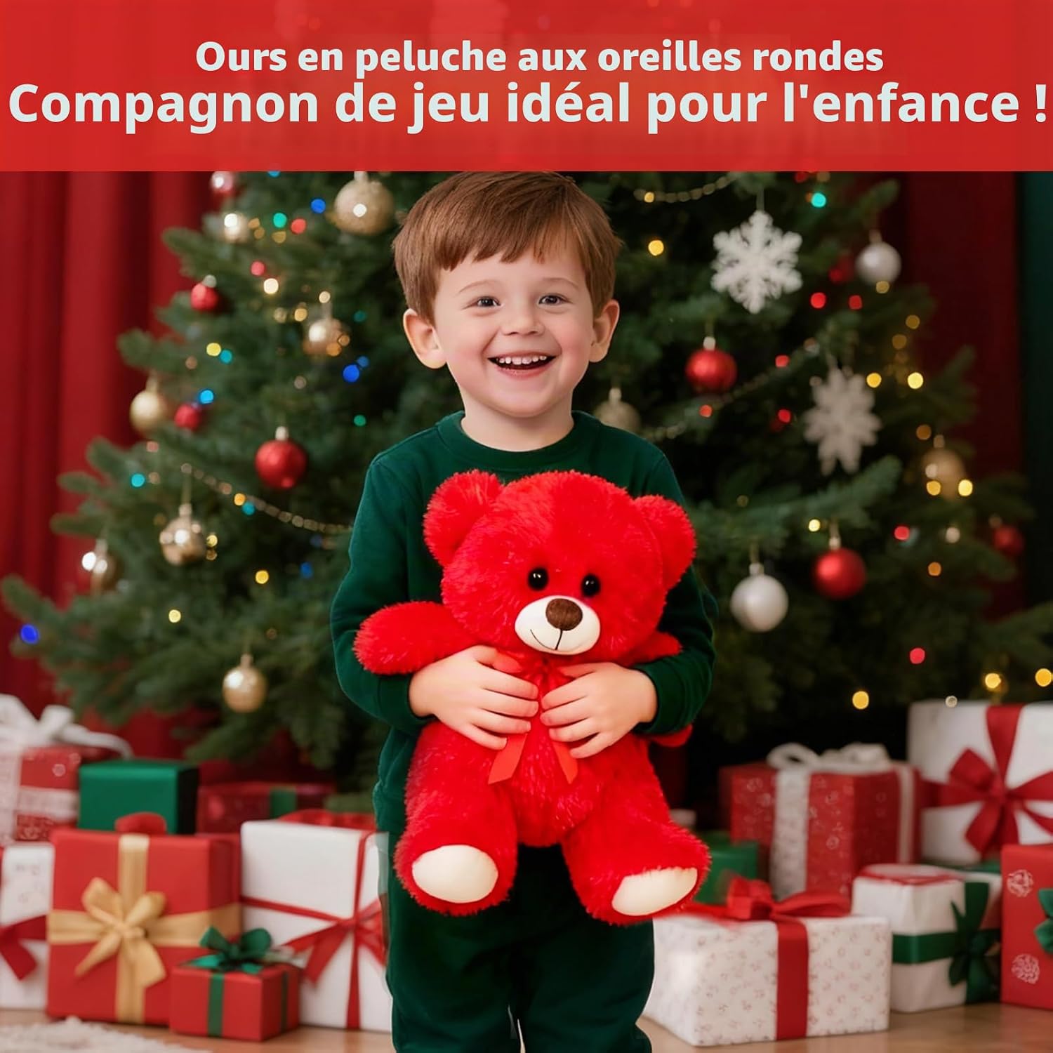 Detalle de BEJOY Ours en peluche rouge 30 cm – doux, festif et décoratif