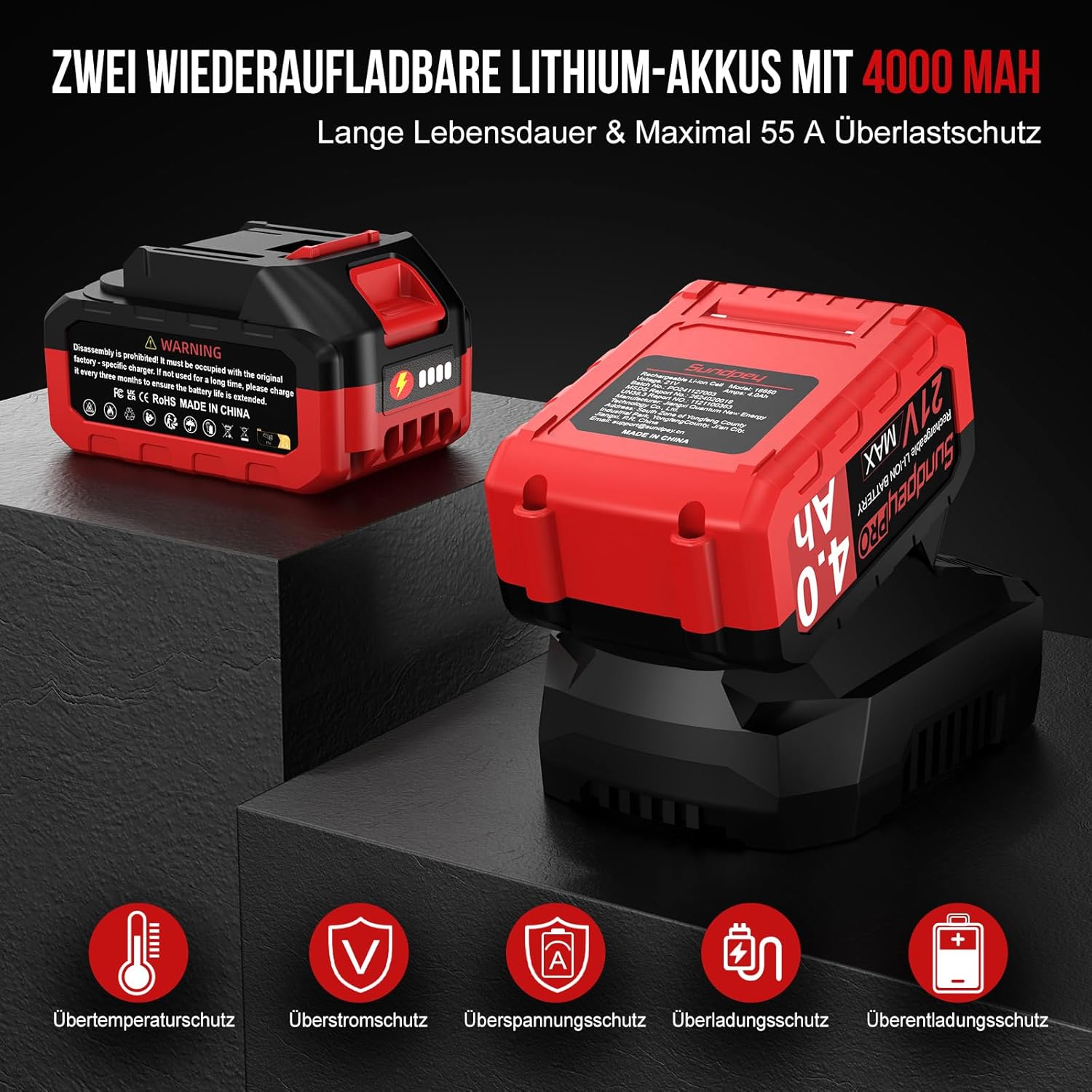 Thumbnail 2 de Sundpey Akku Schlagschrauber 650 Nm – 1/2 Zoll, bürstenlos, 3 Geschwindigkeiten, 2x 4000 mAh, LED-Licht, Koffer