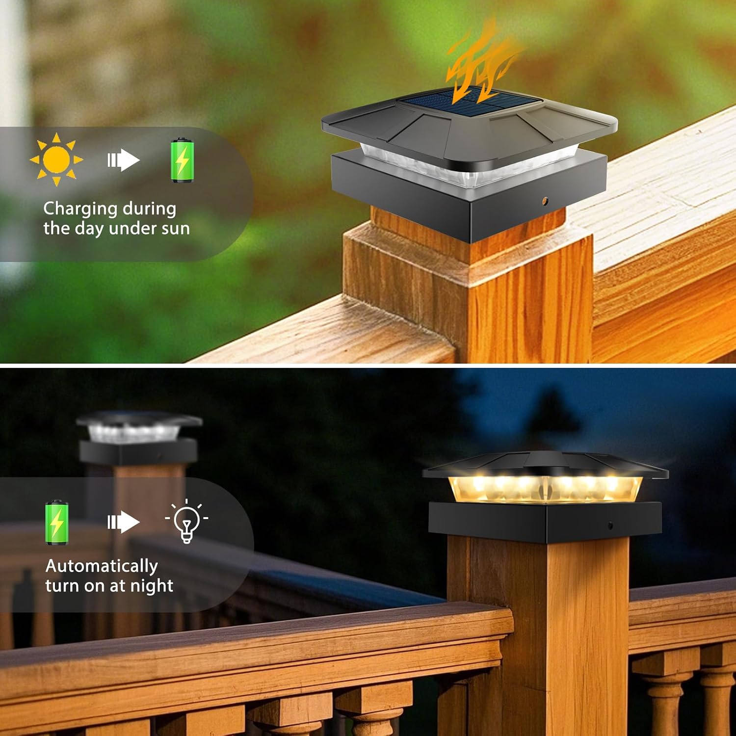 Detalle 2 de Peasur a922e4ab-cd89-4434-afe2-375756e4caec Solar Post Cap Lights, 3 Modes, Black 2-Pack