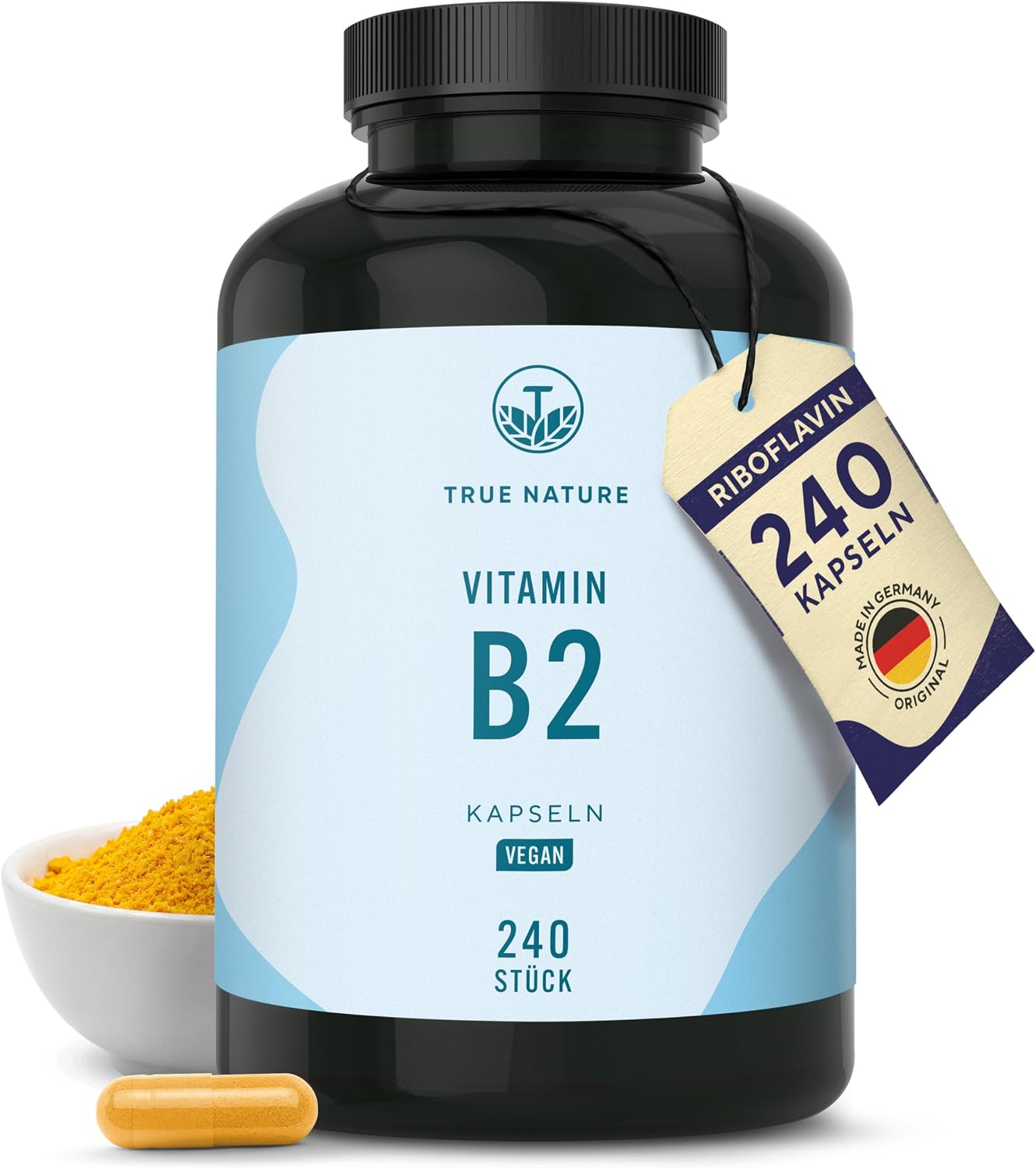 Detalle de Vitamin B2 Riboflavin Hochdosiert 250 mg – 240 Kapseln (Big Pack) | Vegan & Made in Germany