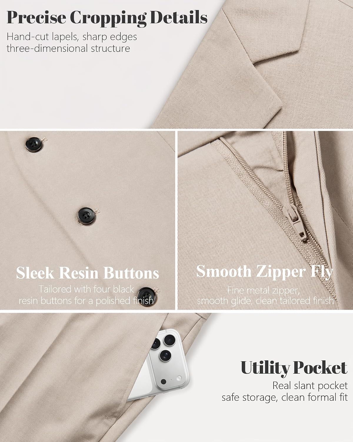 Detalle de MY’S Men's 3 Piece Suit Set with Tie — Slim Fit, One Button Jacket, Vest & Pants (19 Colors)