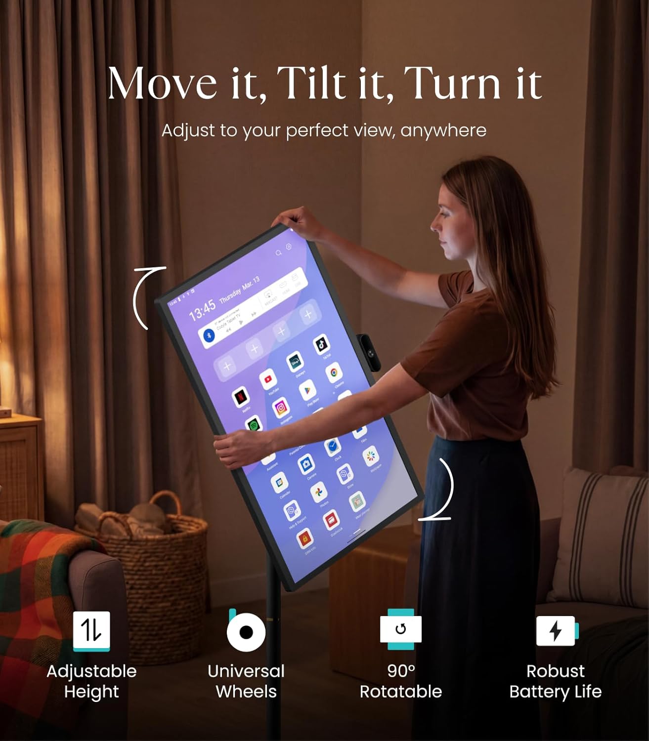 Detalle 2 de Cozyla 32" Tablet TV on Wheels: Portable, Smart 1080p Touchscreen TV with Built‑in Battery and 4K Camera