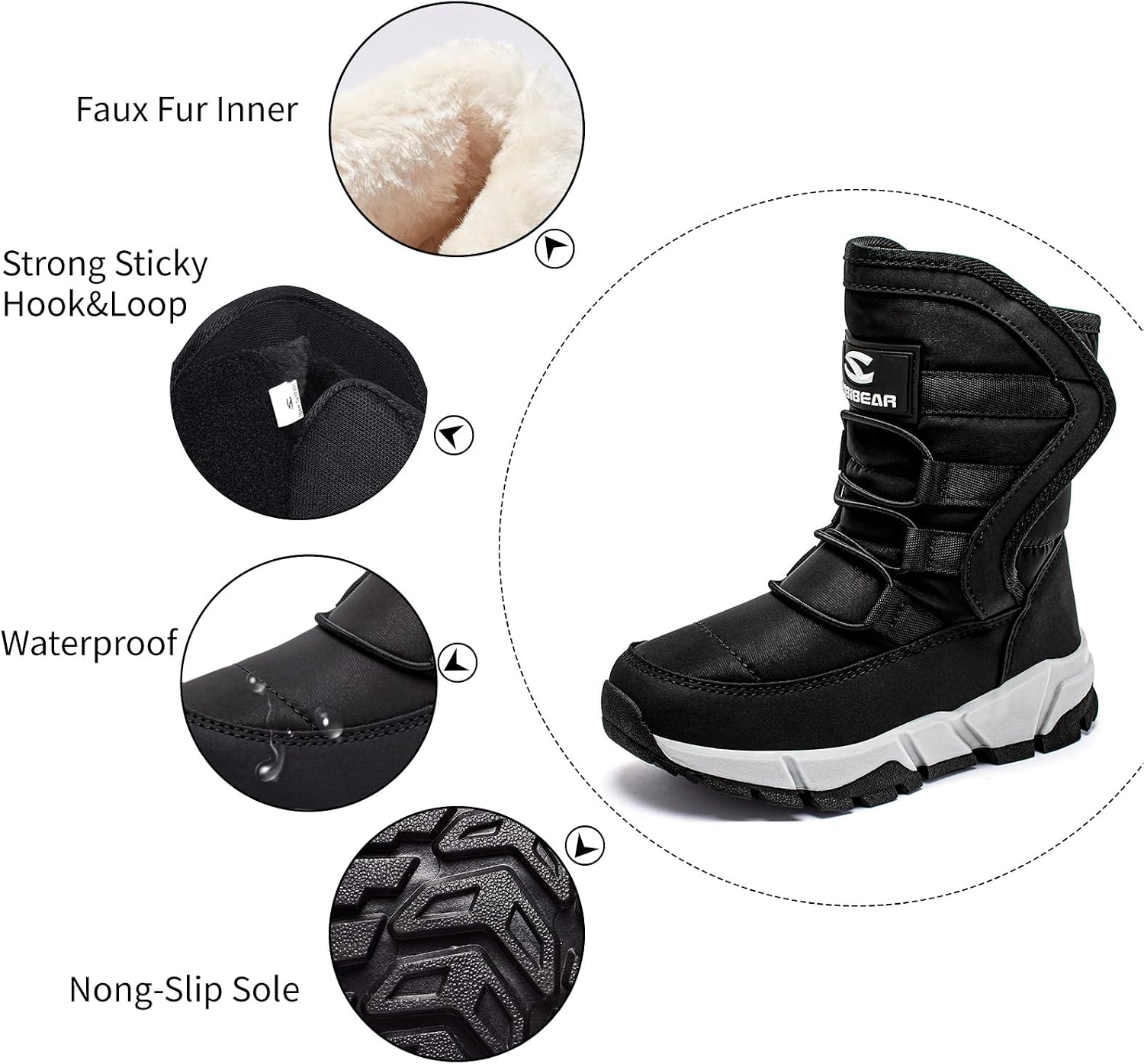 Detalle 2 de GUBARUN UH7555 Snow Boots for Kids with Faux-Fur Lining and Hook-and-Loop Closure
