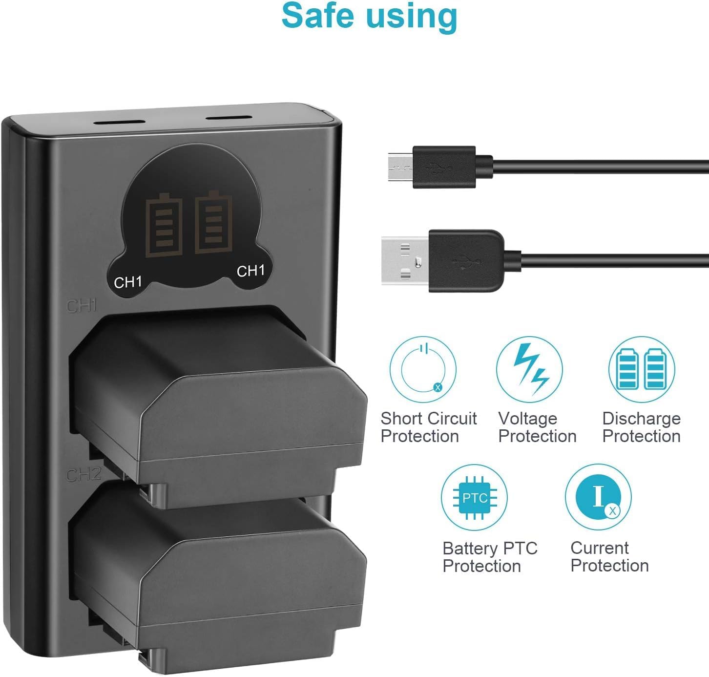 Detalle de Neewer NP-FZ100 2280mAh Replacement Battery and Charger with LCD (2-Pack) for Sony ZV-E1, FX3, A7 & more