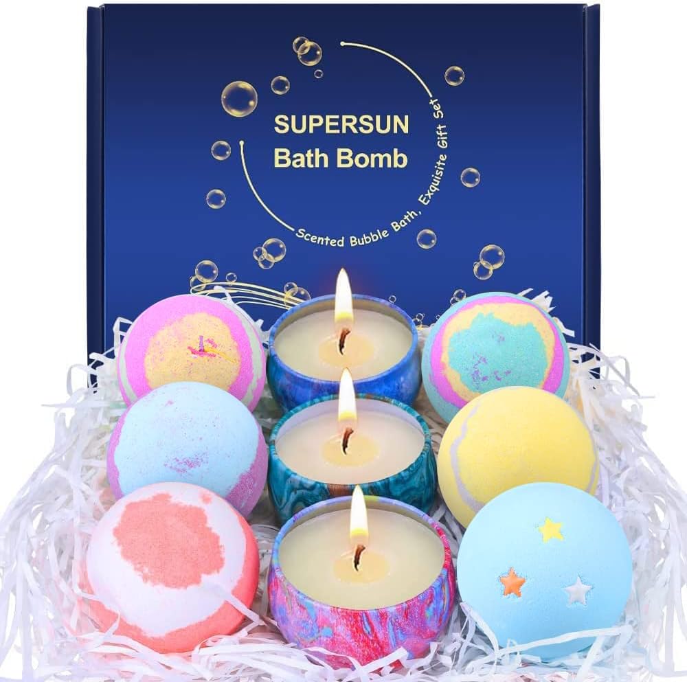 Detalle de SUPERSUN 6 Bath Bombs Gift Set with 3 Candles 🛀