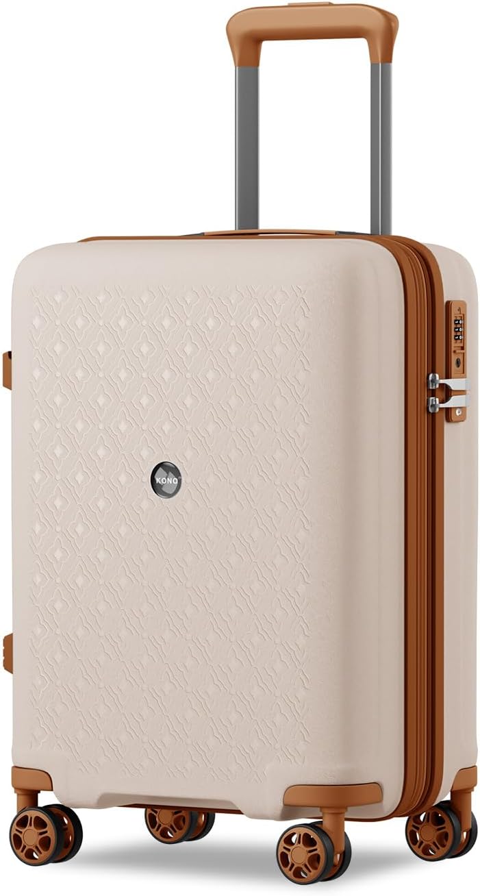 Detalle de Kono valise cabine extensible rigide en polypropylène avec 4 roulettes et serrure TSA (crème/marron)
