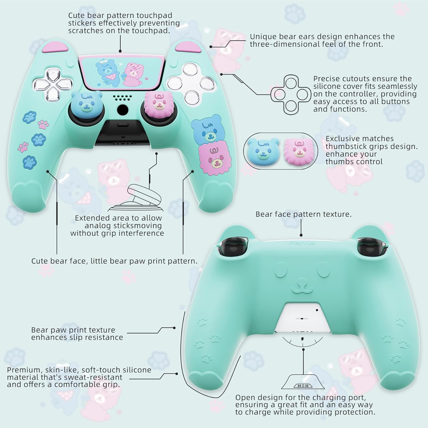 Thumbnail 2 de playvital Cute Bear Silicone Case for PS5 Controller