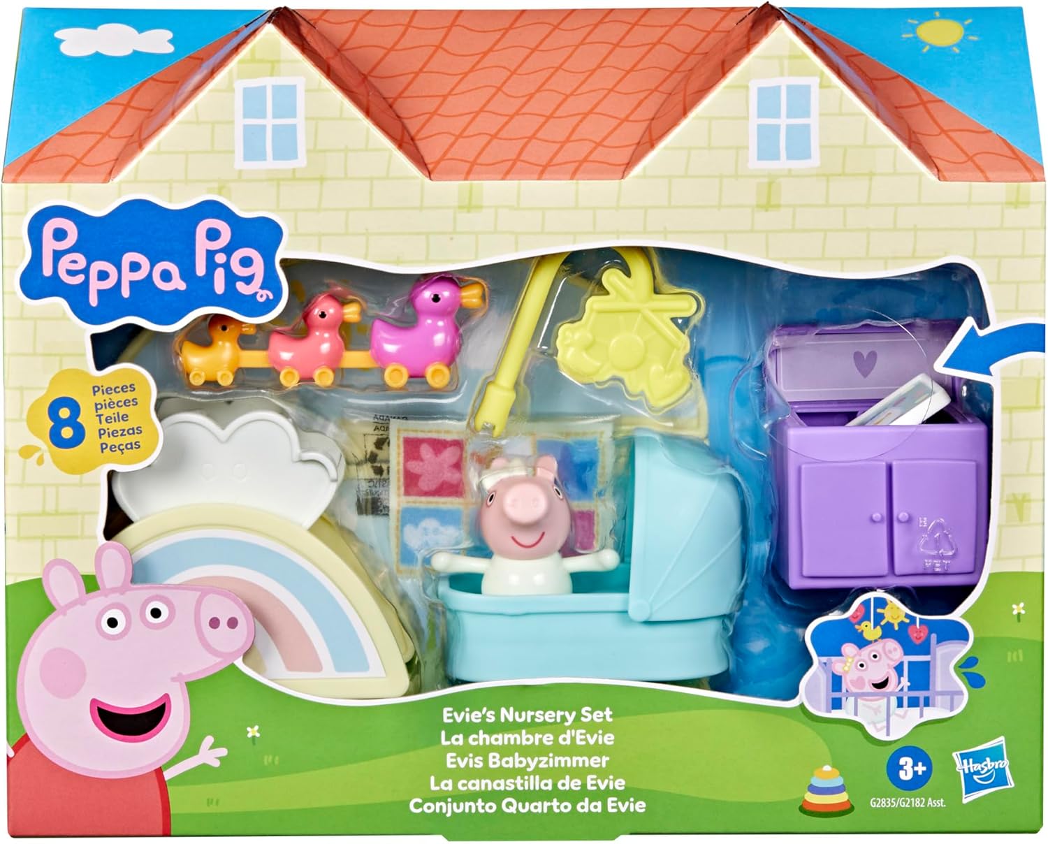 Thumbnail 1 de Peppa Pig Evie’s Nursery Playset (8 pieces) with rainbow slide, changing table and 7.5cm Evie figure