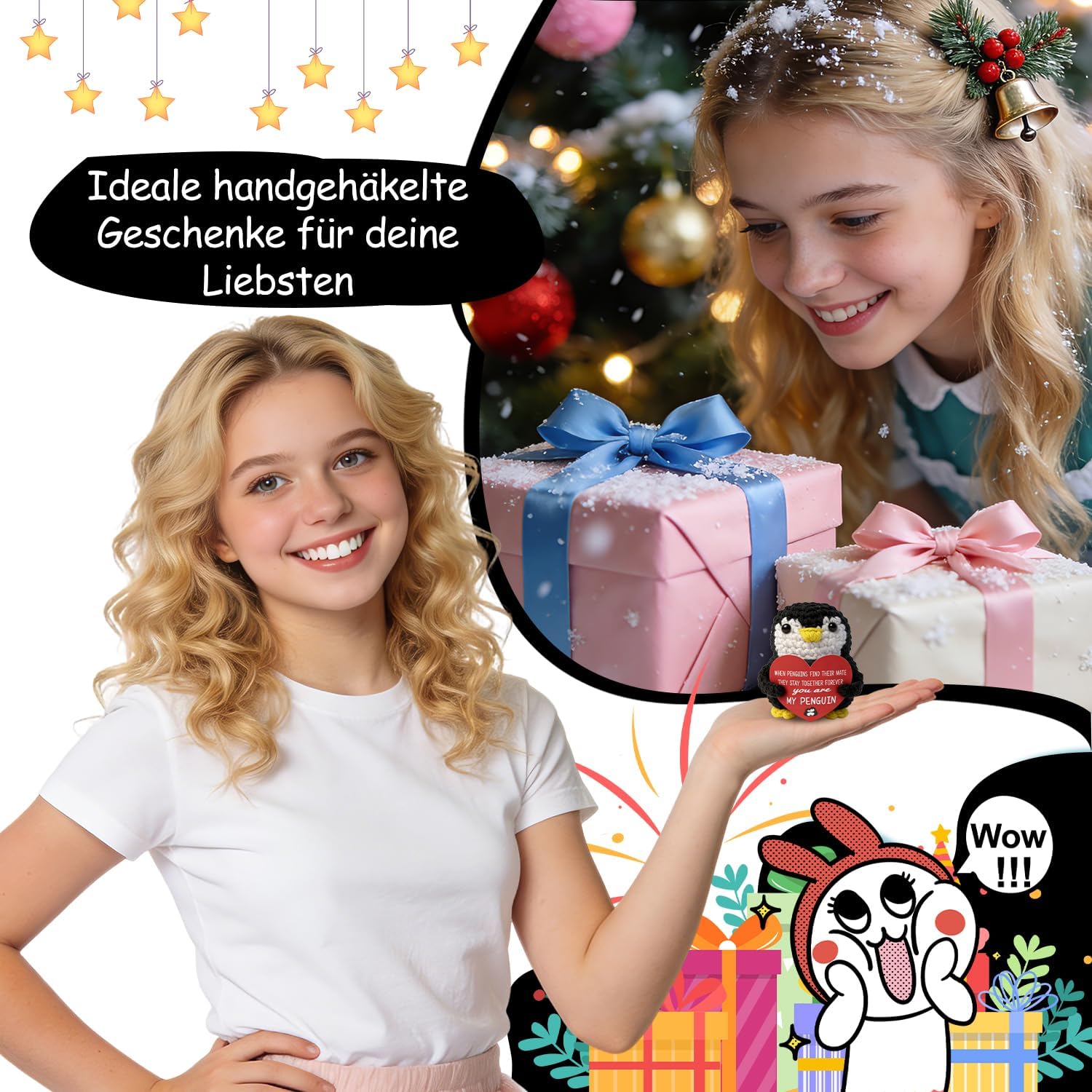 Thumbnail 5 de MLZTINGR Handgehäkelter Glückspinguin Pinguinchen Geschenkset – Inkl. Glücksmünze & Geschenkbox
