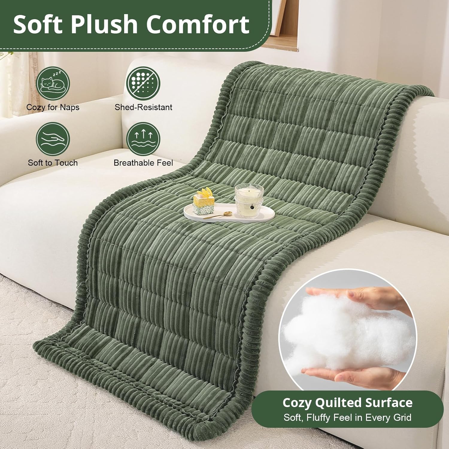 Detalle de OstepDecor Sofa Covers 2/3/4 Seater – Thick Corduroy Pet Sofa Cover in Green (70x150cm)