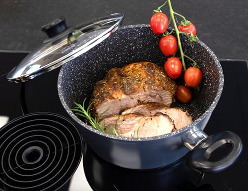 Detalle de STONELINE Casserole 24 cm avec couvercle en verre – Revêtement pierre antiadhésif, compatible induction et four