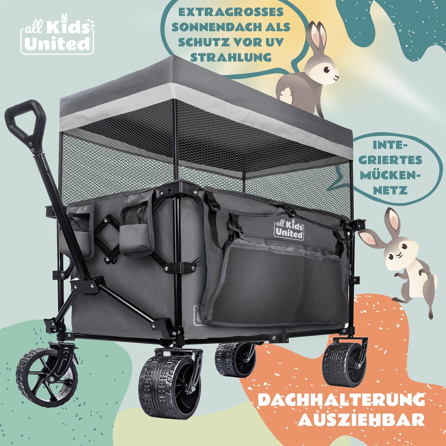 Thumbnail 6 de all Kids United faltbarer Bollerwagen Handwagen Transportkarre (Strand-Buggy) – grau, bis 90 l & 150 kg