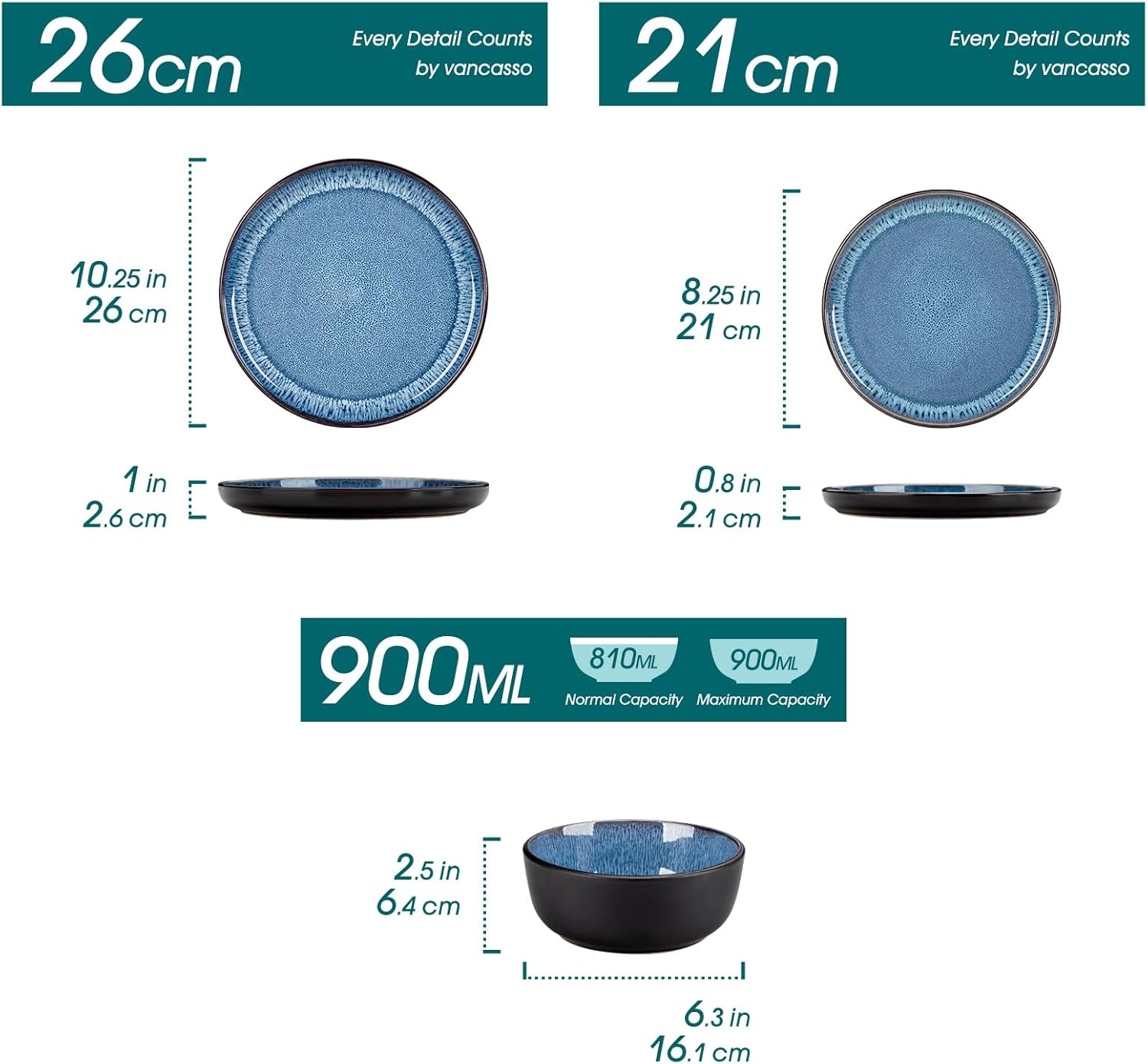 Detalle 2 de Vancasso Playa Blue 18-piece Reactive Glaze Dinner Set for 6 (Mediterranean stoneware)