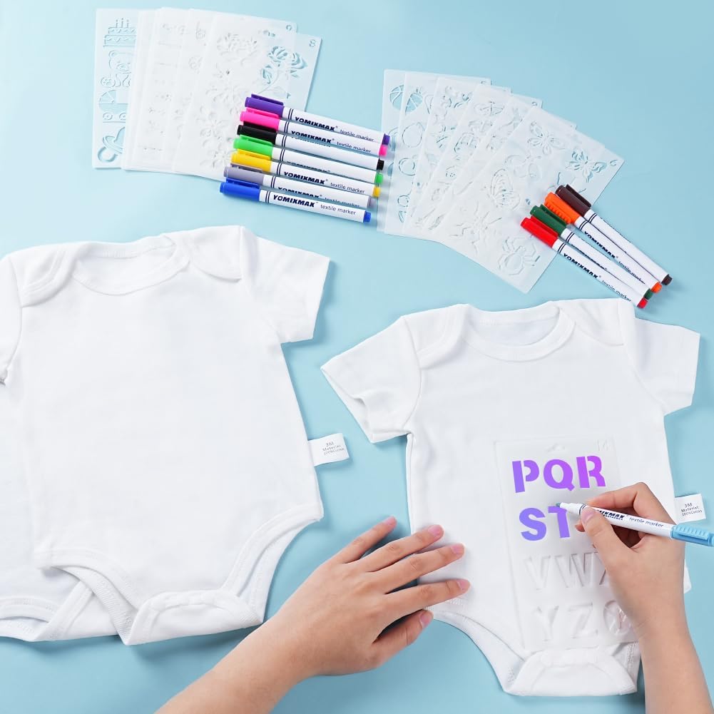Thumbnail 6 de Vicloon Bambino Bavaglino Bianco – set fai da te per neonati con 3 body a maniche corte e pennarelli tessuto