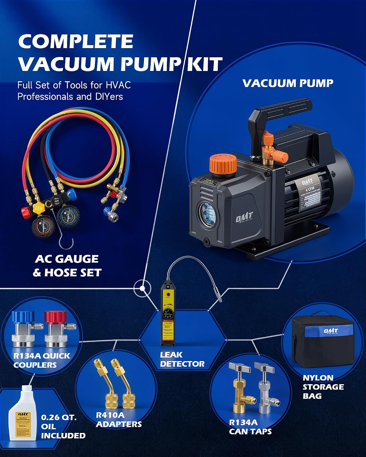 Detalle de Orion Motor Tech 1/3 hp 4 cfm AC vacuum pump kit