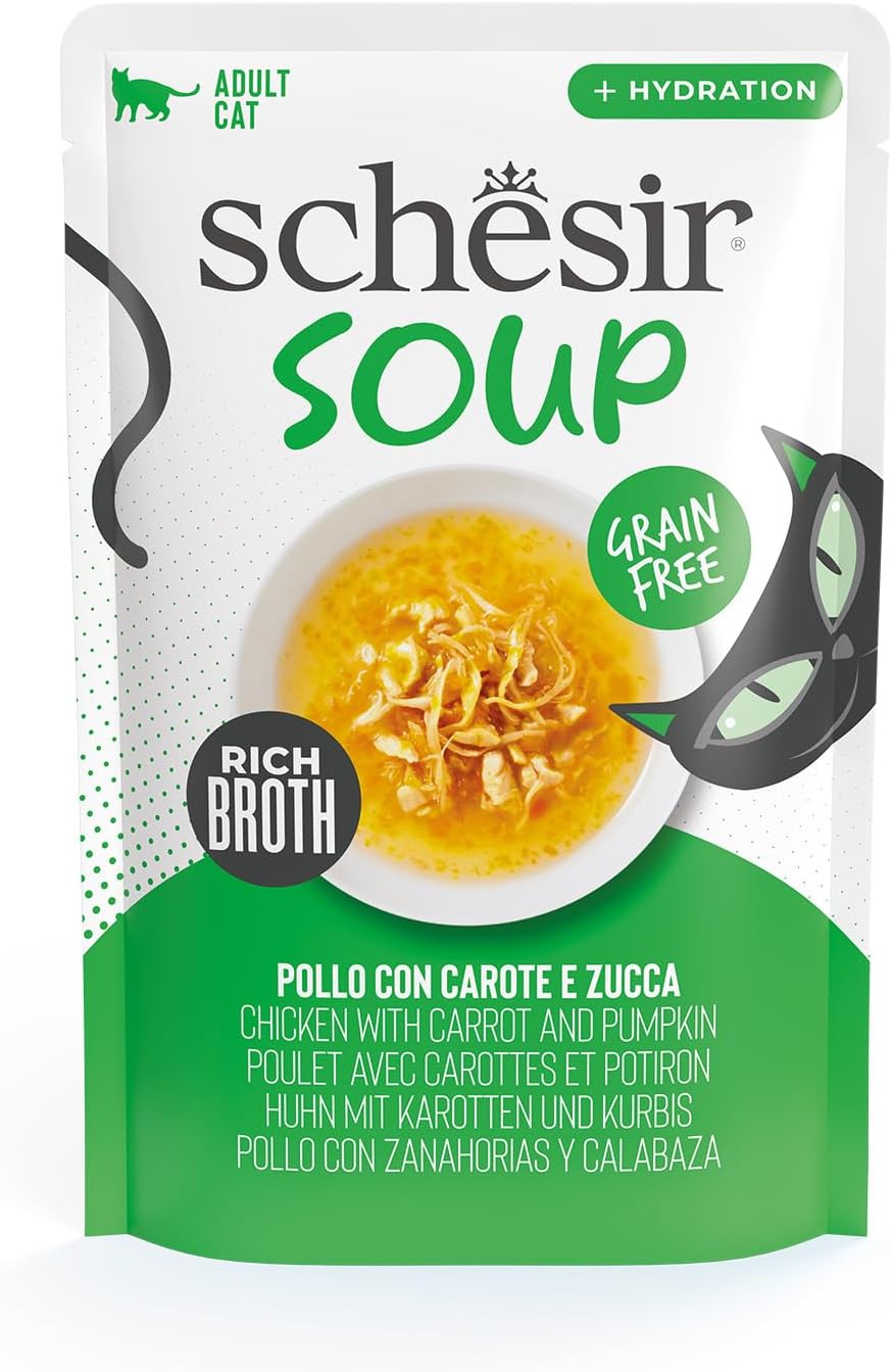 Detalle de Schesir Zuppa con Filetti di Pollo, Carote e Zucca in busta: alimento umido naturale per gatti
