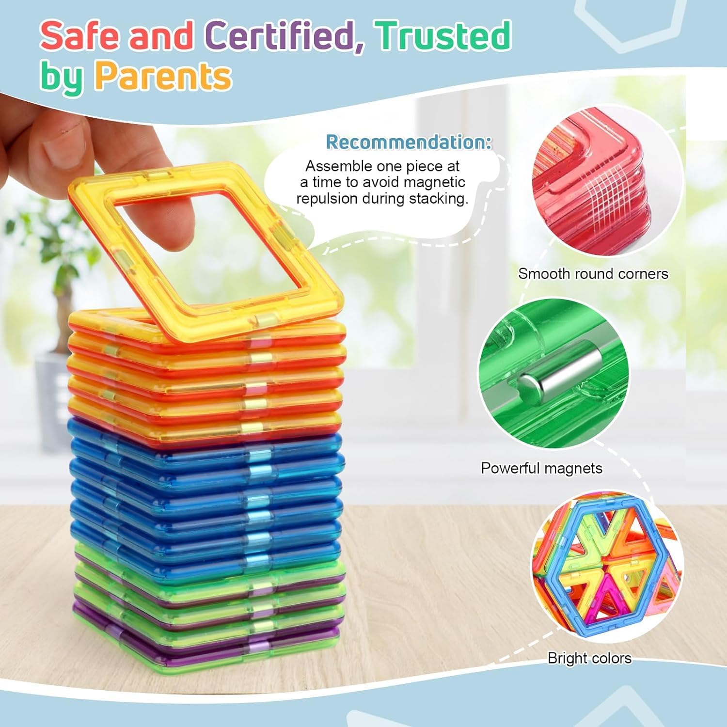 Detalle de mysoler Magnetische Bausteine – 123-teiliges Magnetspielzeug für Kinder ab 2 Jahren