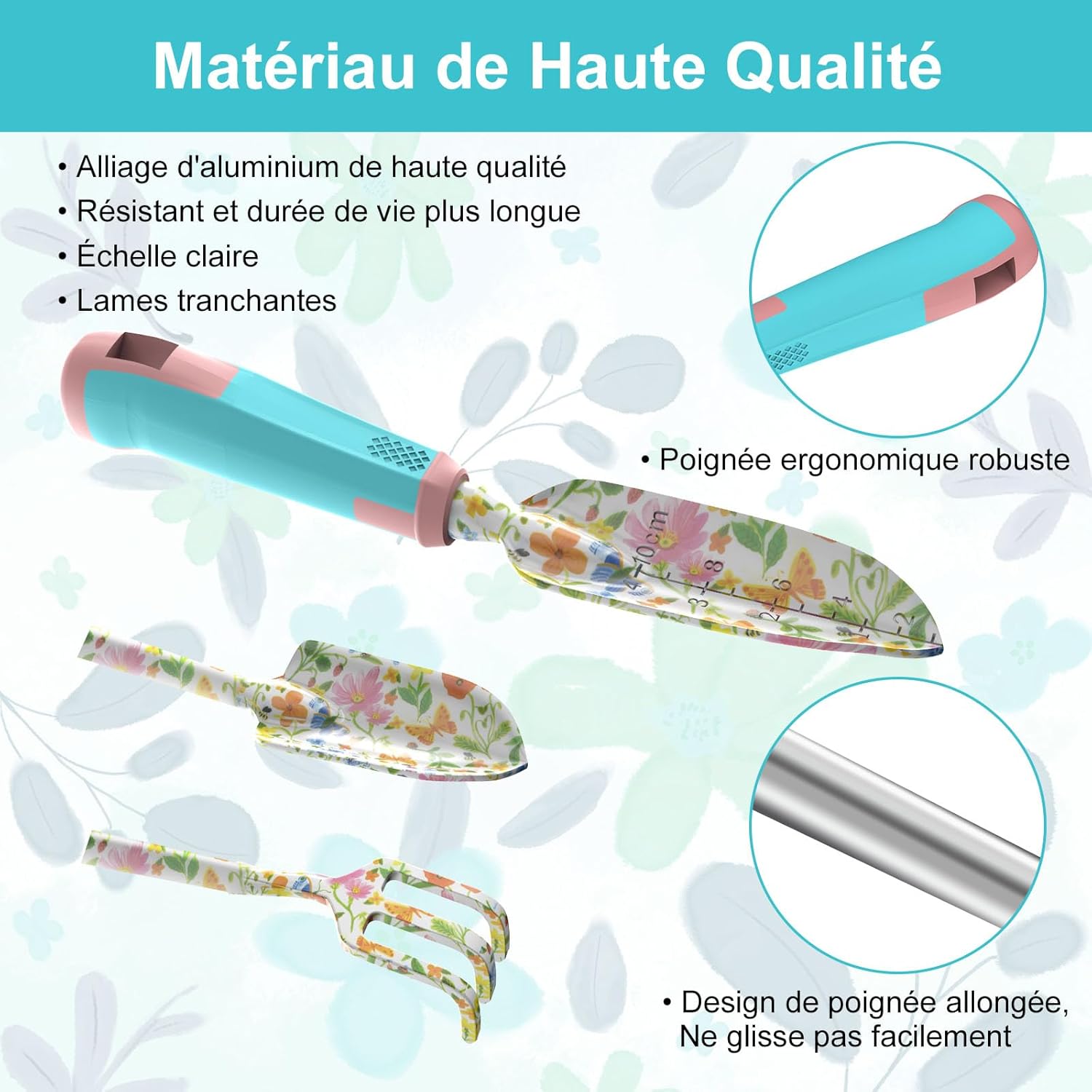 Thumbnail 3 de Kit de 6 outils de jardinage en aluminium : pelle, râteau, sécateur et sac de rangement