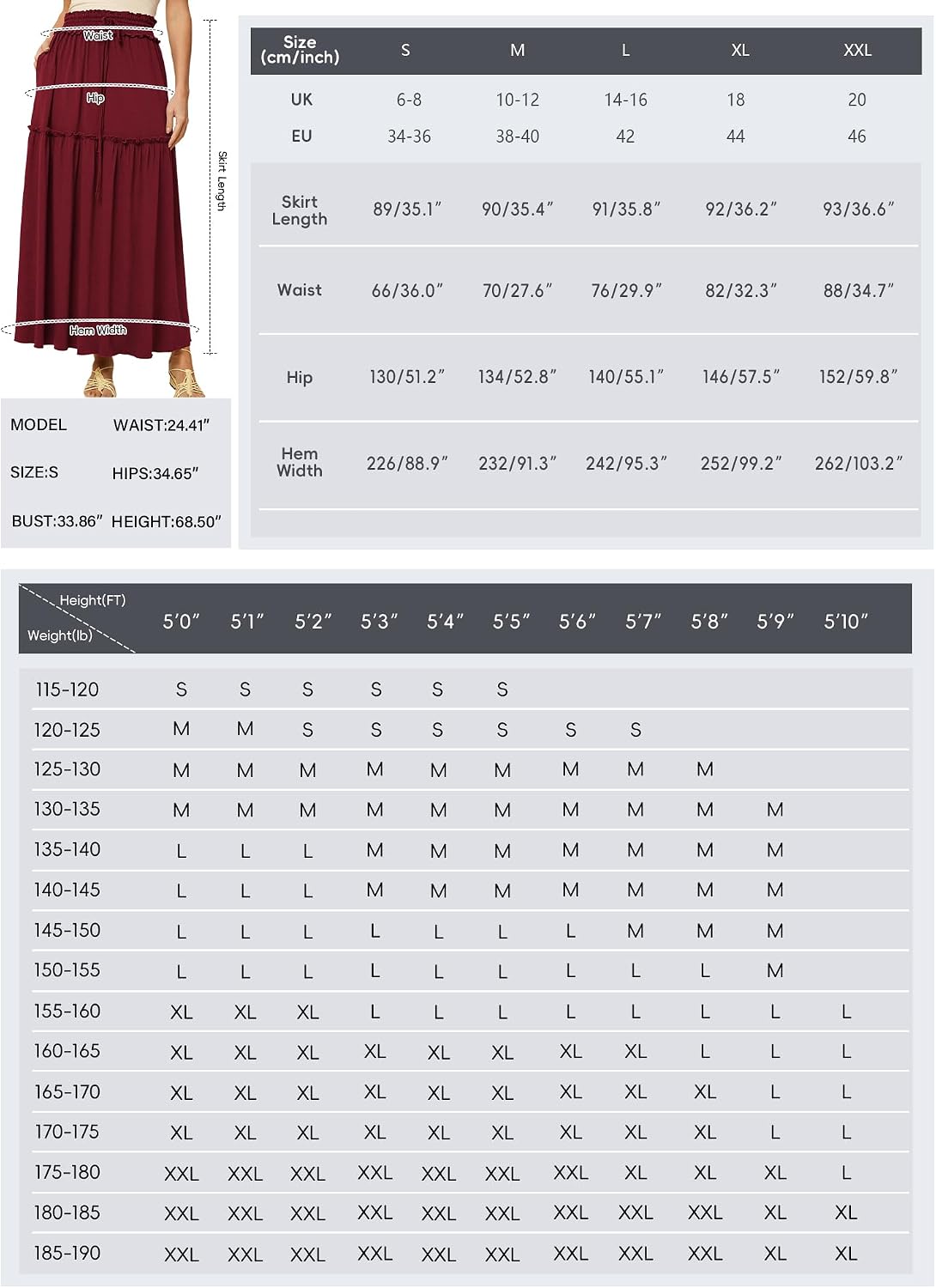Detalle de MAYFASEY Women's Maxi Skirt with Elastic Waist and Pockets – Casual Boho A-Line Midi/Summer Skirt