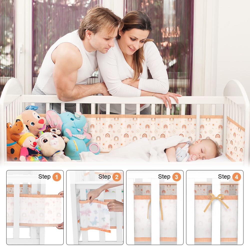 Thumbnail 3 de Aolso Bettumrandung für Babybett mit 2 Nestchen (Kantenschutz), abnehmbar und atmungsaktiv – Regenbogen