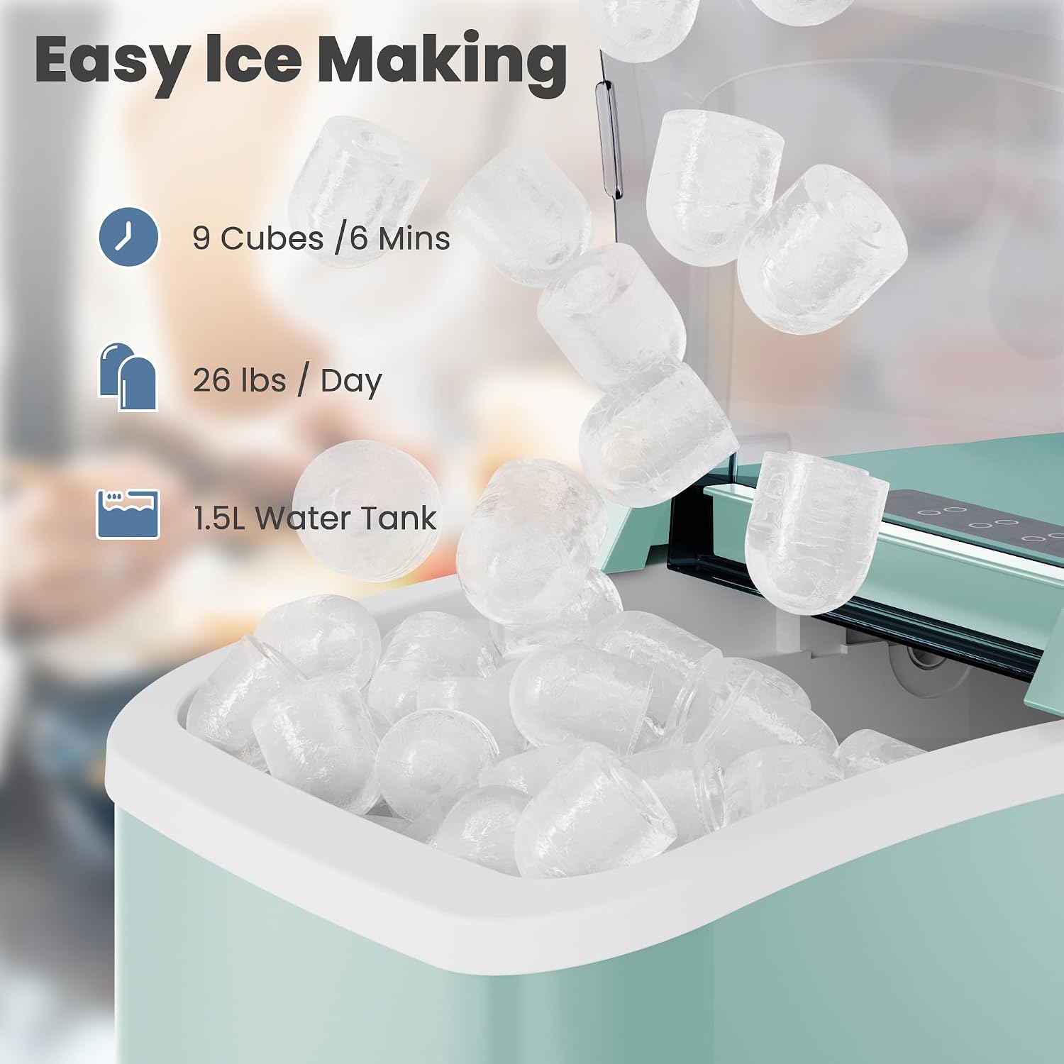 Detalle de DUMOS Countertop Ice Maker, 1.5L Tank