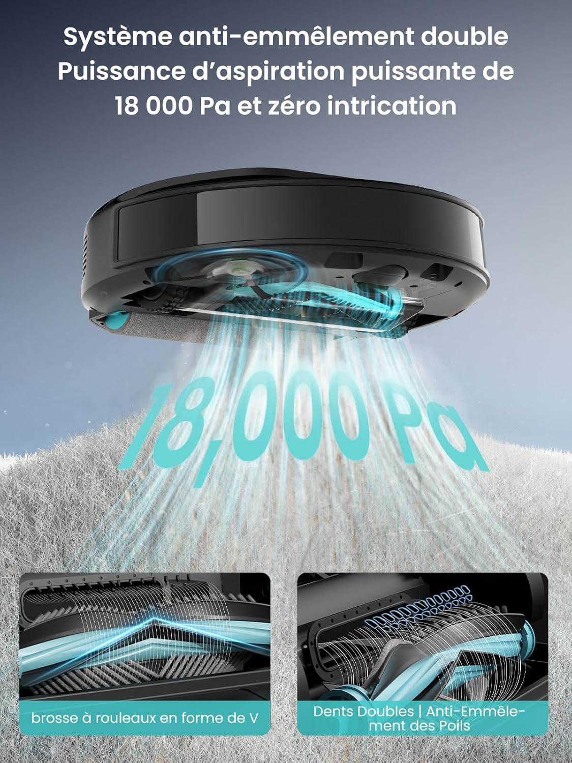 Detalle de Lefant M5Pro – Robot aspirateur et laveur 18 000 Pa, lavage à l’eau chaude et base auto-nettoyante