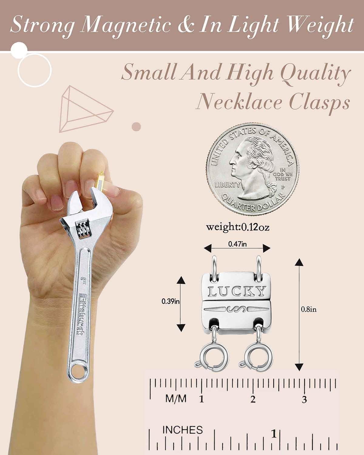 Detalle de OHINGLT 01 Lucky Magnetic Necklace Layering Clasp, Double-Silver Stainless Steel