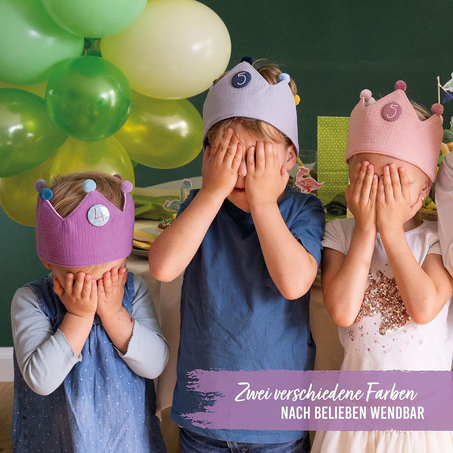 Thumbnail 5 de Papierdrachen Geburtstagskrone aus Musselin mit Zahlen 1–8 (Set für Kindergeburtstag)
