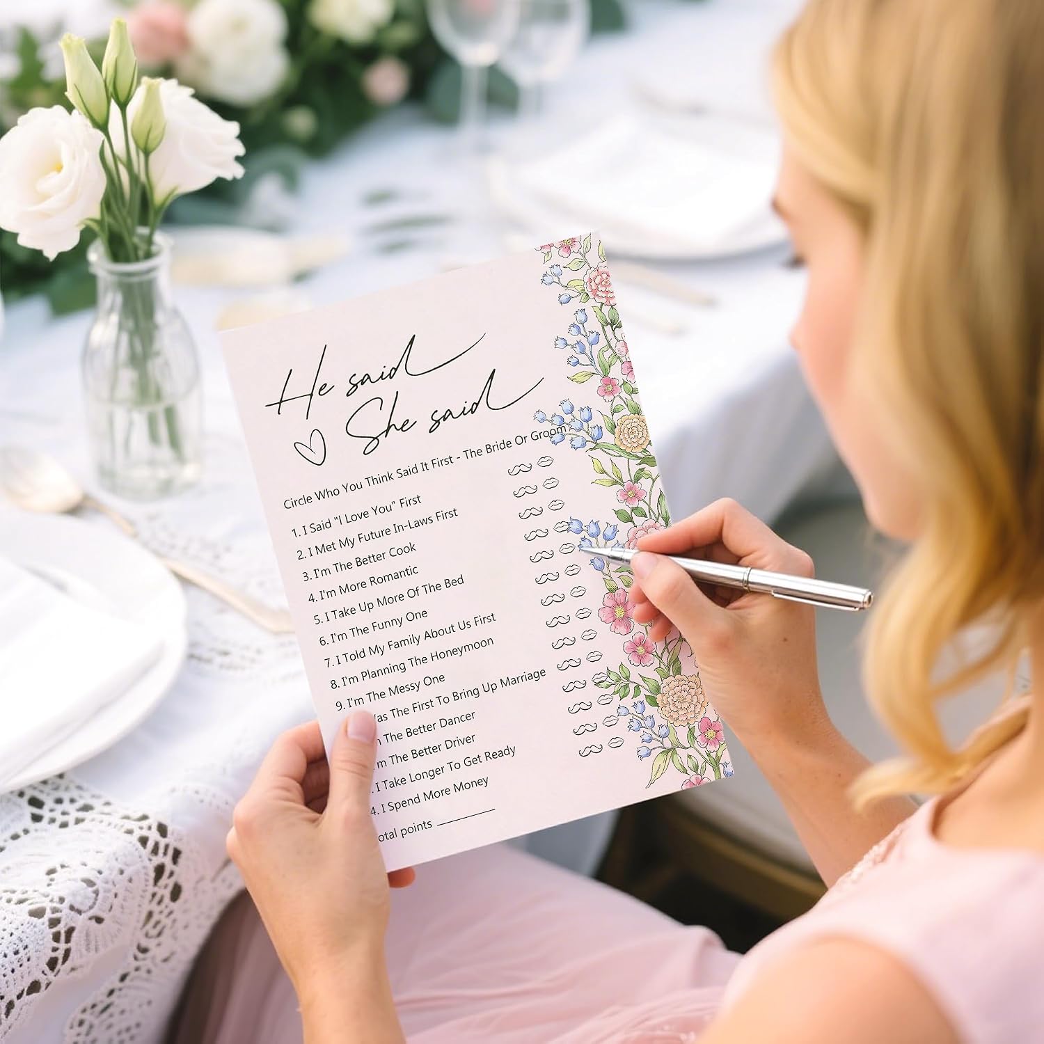 Detalle de Kaderas Hen Party Games Cards: He Said She Said (Retro Flower) – 30 Bridal Shower Cards