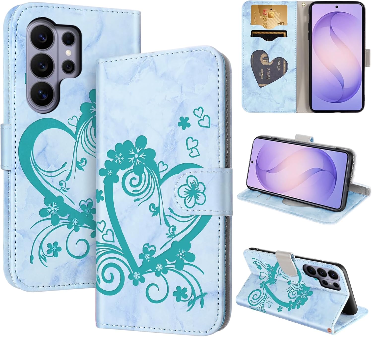 Detalle de CASAFUNY Flip-Case für Samsung Galaxy S26 Ultra 5G – grün, PU-Leder Brieftasche Hülle mit Kartenfach und Ständer