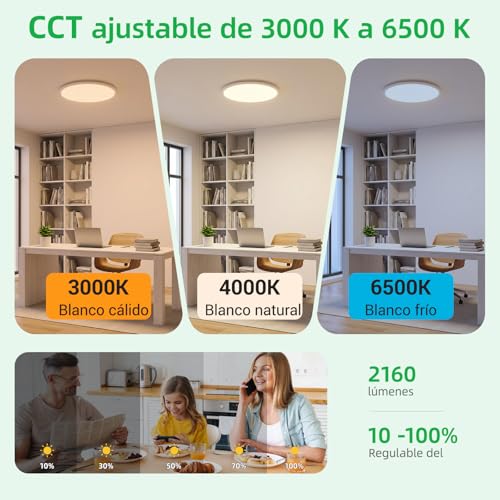 Thumbnail 1 de Carehabi LED Lámpara Techo Regulable: perfil ultra fino, 3000–6500 K y mando a distancia (IP54, 24 W, 2160 lm)