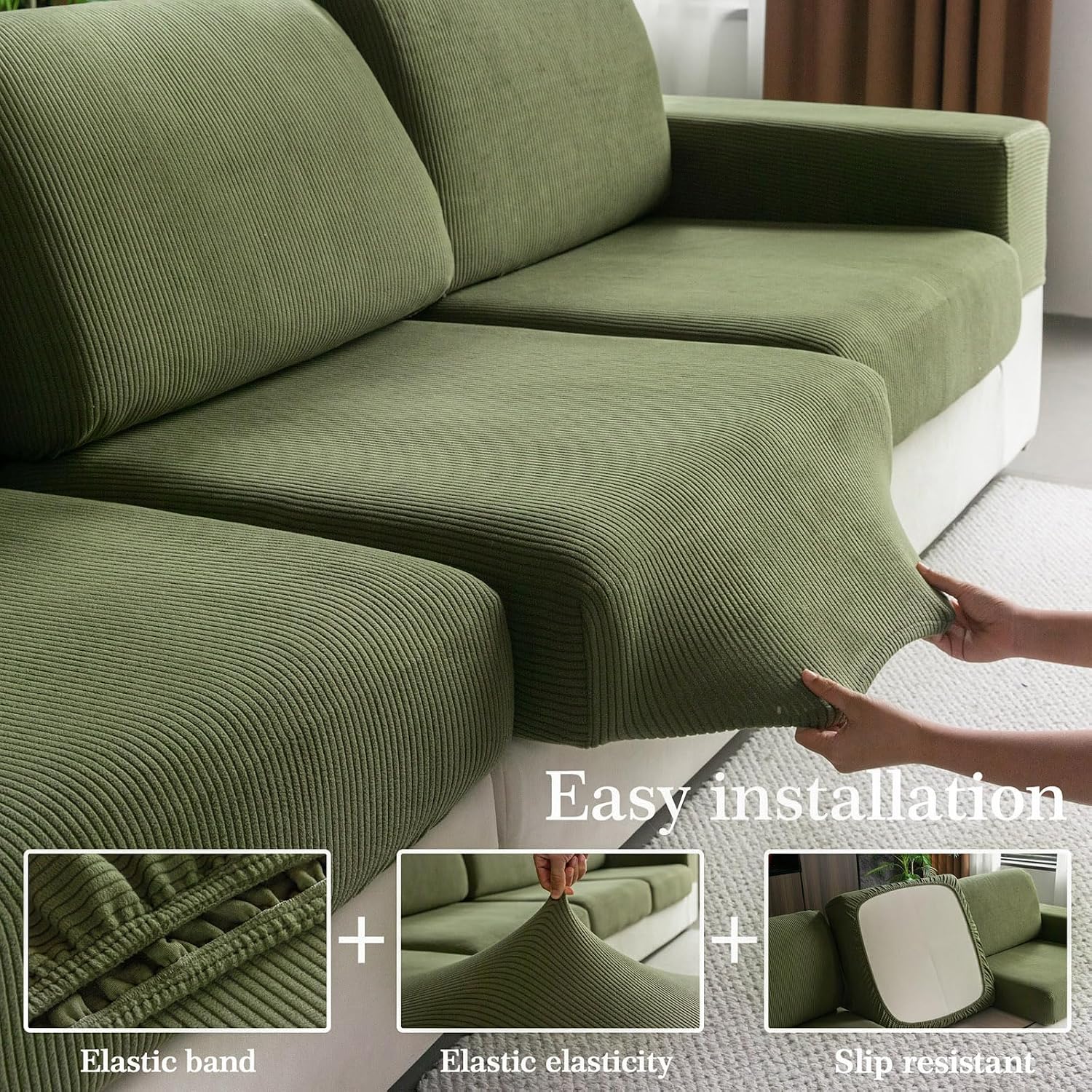 Thumbnail 4 de OHSIO Sectional Couch Covers 3-Piece Green ๐