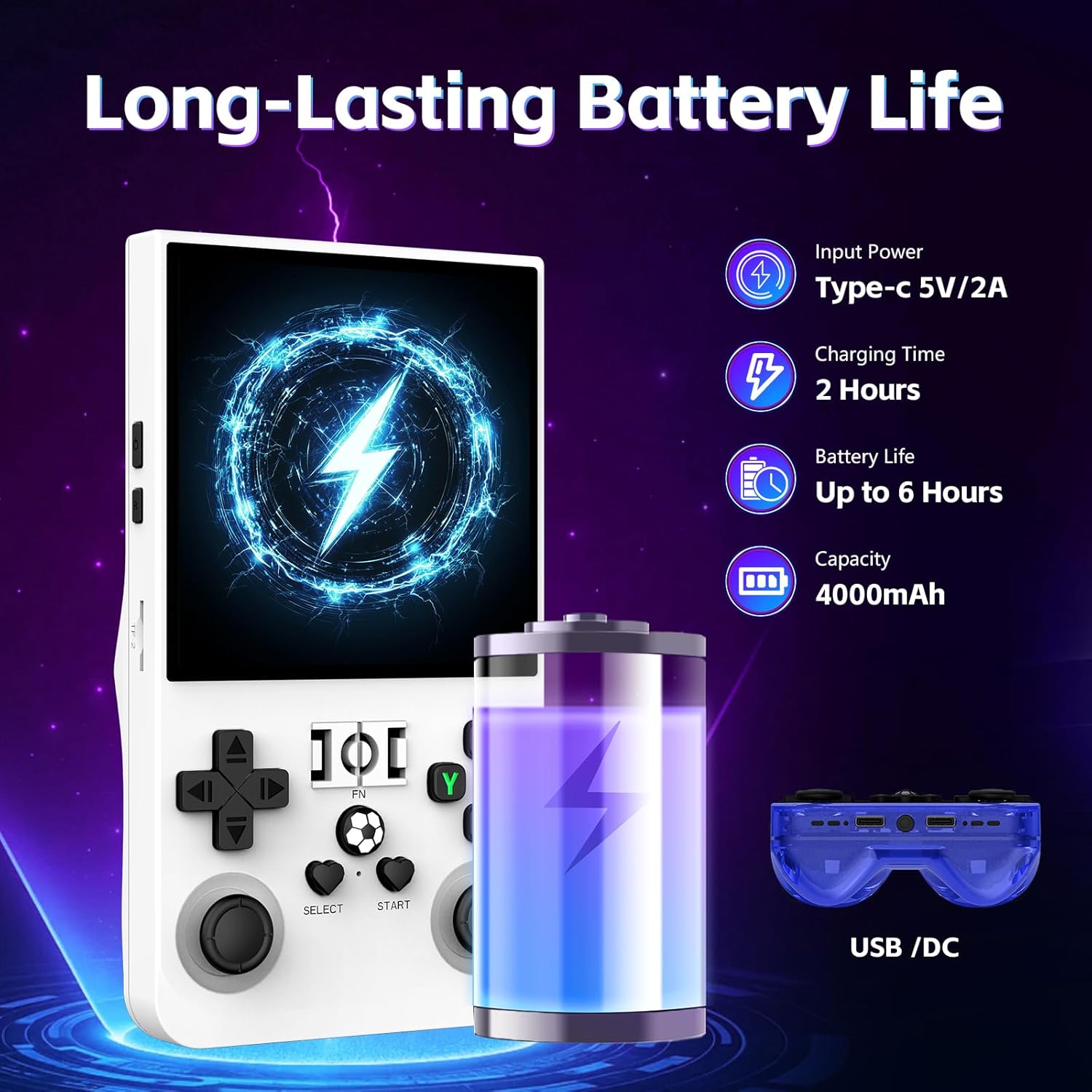 Detalle 2 de R36MAX Retro Handheld Games Console (Open-Source Linux, 4.0-inch IPS, 22,000+ Games, White 128GB)