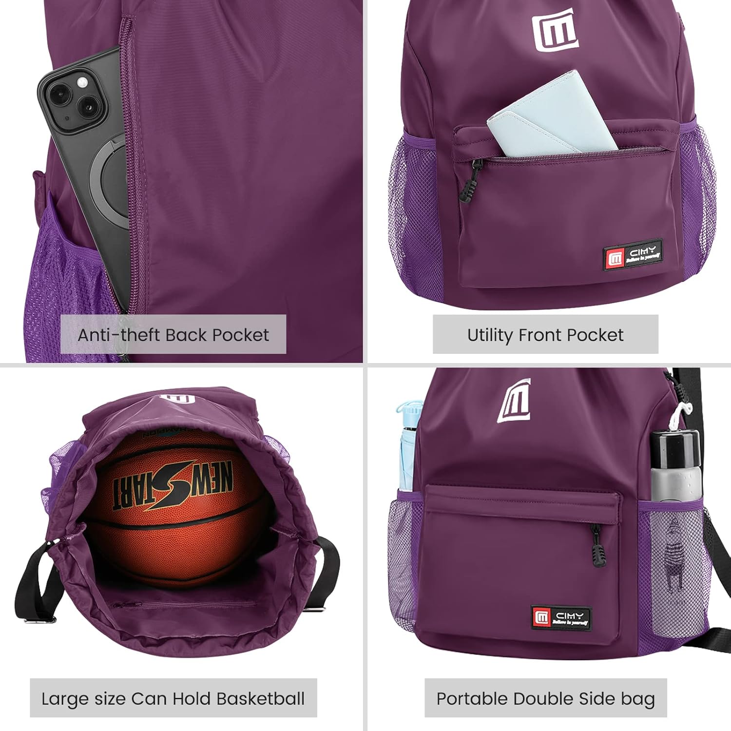 Thumbnail 2 de Eucomir Turnbeutel mit Kordelzug wasserdicht, große Sportbeutel in Lila