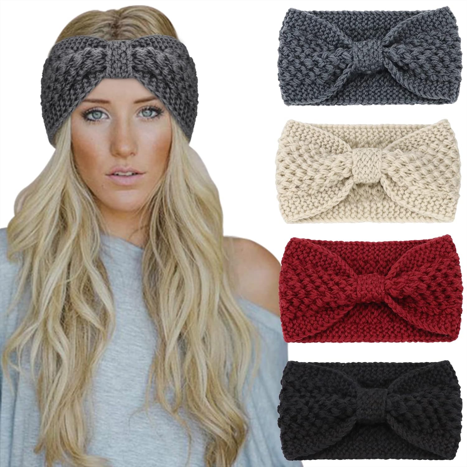 Thumbnail 6 de DRESHOW Stirnbänder Damen Winter-Set (4 Stück) aus 100% Acrylwolle mit Turban-Style