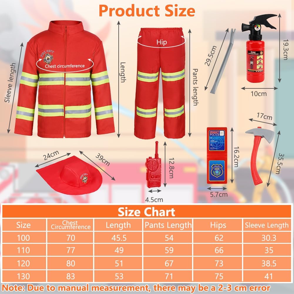 Detalle de AYBUY Costume da pompiere per bambini 8 pezzi rosso con accessori per giochi d’imitazione