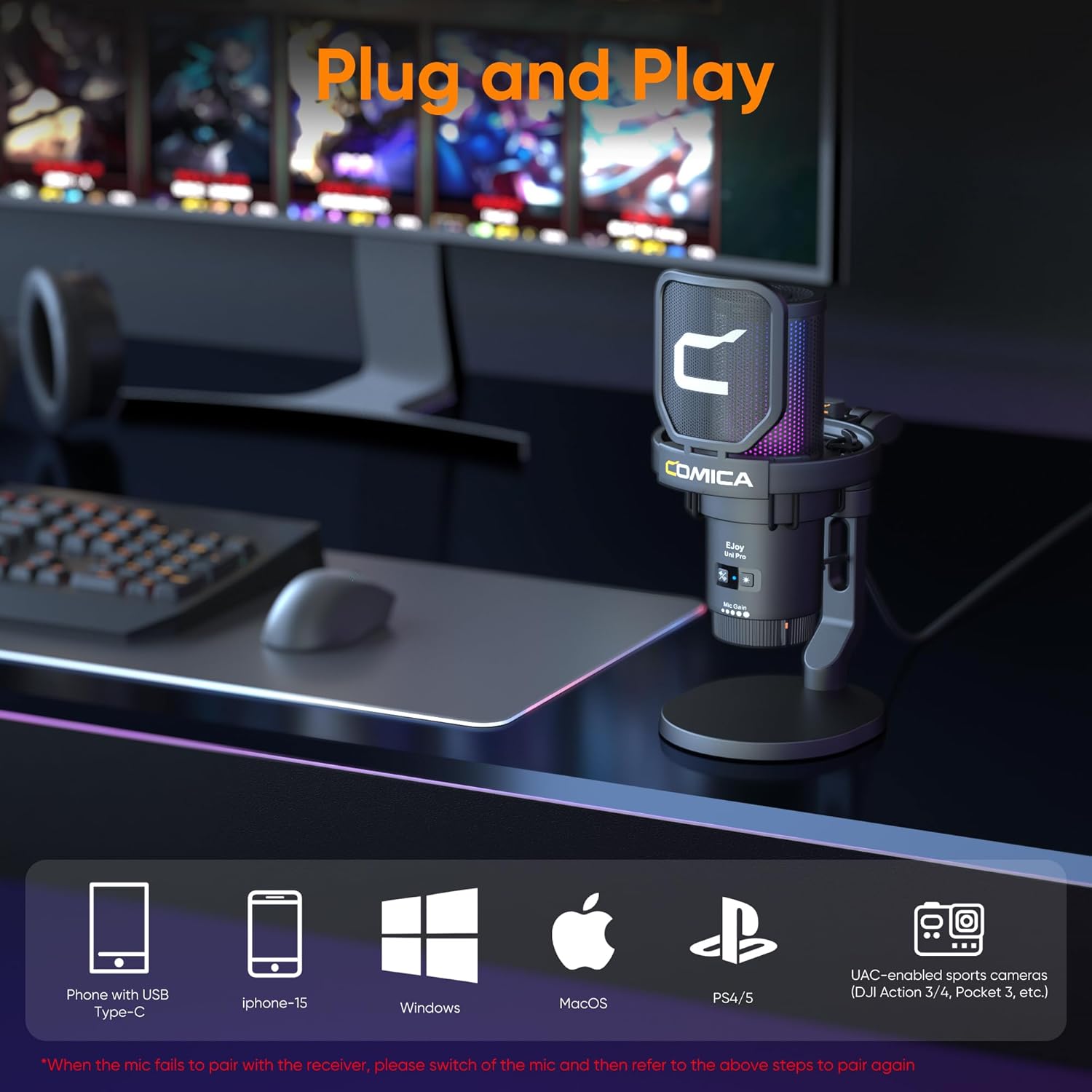 Thumbnail 6 de COMICA EJoy Uni Pro: Kabelloses USB-Mikrofon-Setup für PC, Gaming und Streaming