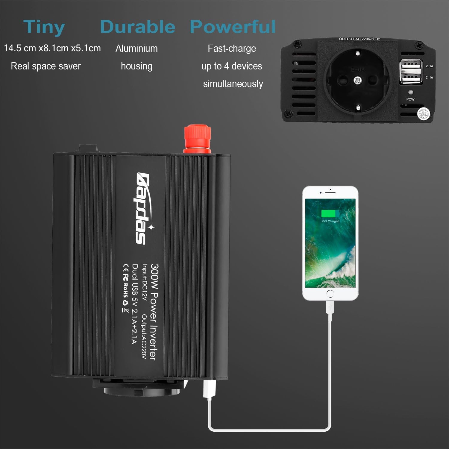 Thumbnail 4 de Bapdas 300W Power Inverter auto 12V a 220V — Inverter di potenza 🔌