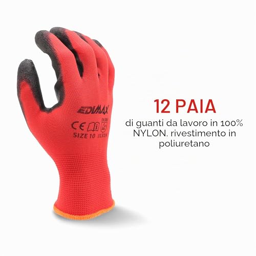 Thumbnail 1 de EDIMAX Guanti da Lavoro XL (10), 12 Paia — Antitaglio e Abrasione livello 3, rivestiti in PU su nylon