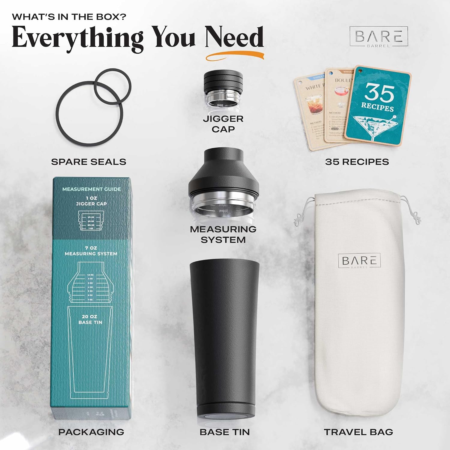 Thumbnail 5 de BARE BARREL Insulated Cocktail Shaker Set (Matt Black) — Double Wall Stainless Steel with Built-in Measure, Travel Bag & Recipe Cards