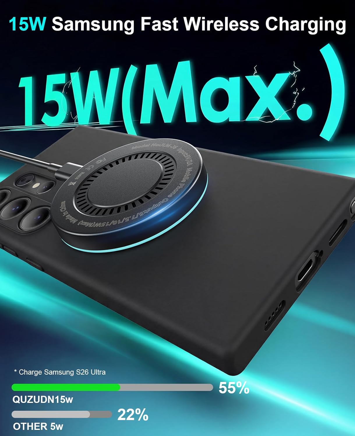 Detalle de Wireless Charger 2Pack 6FT Samsung Magnetic Wireless Charger Fast Charging Pad (15W)